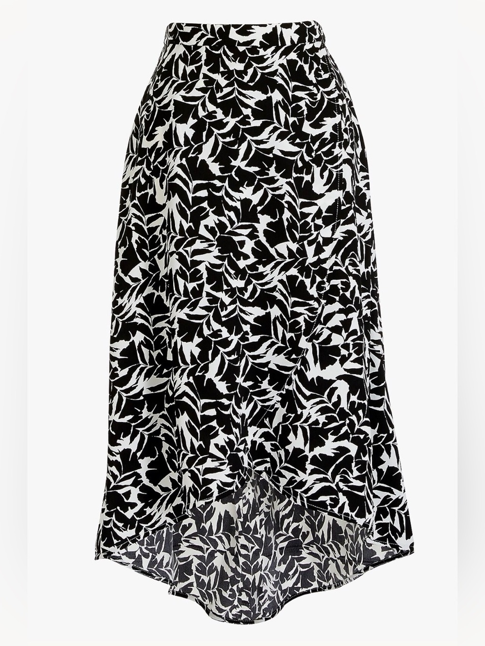 J. Crew Black and White Leaf-Print Midi Skirt